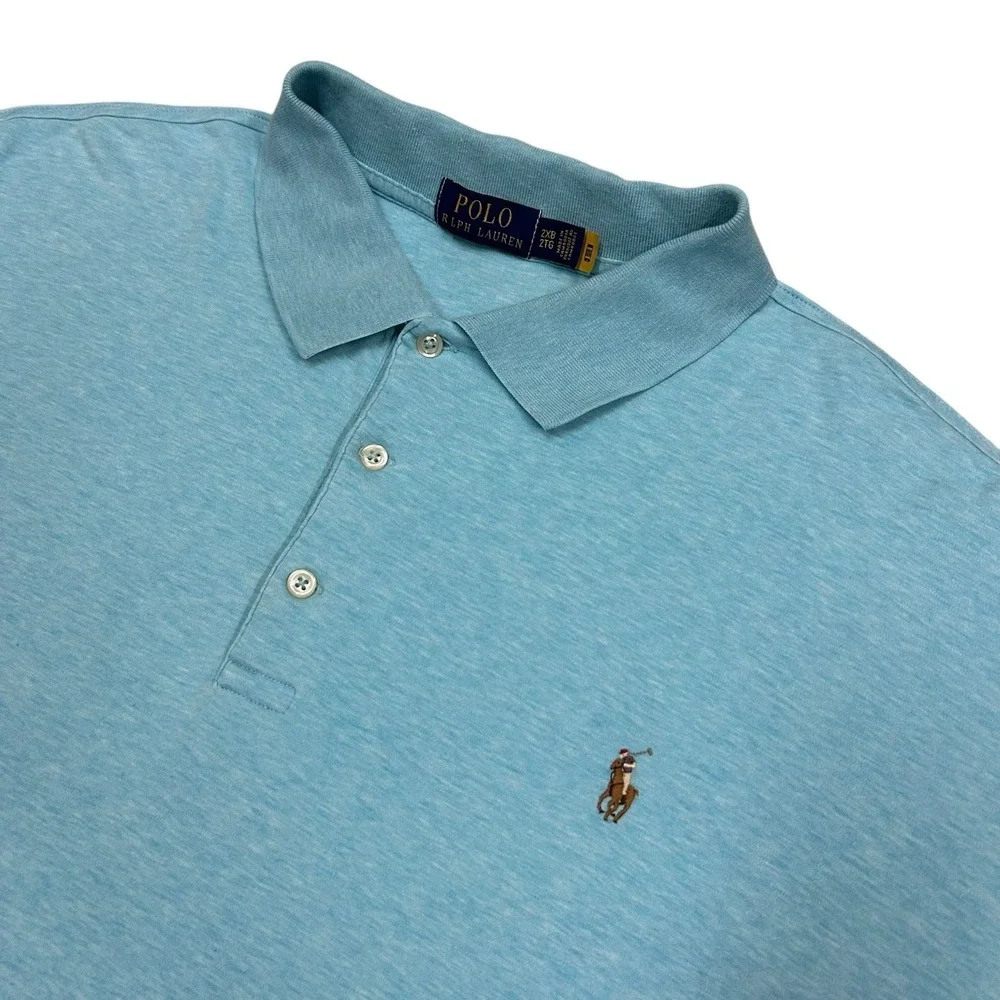 Polo Ralph Lauren Soft Cotton Polo Shirt Mens‎ 2XB Big Light Blue Short Sleeve